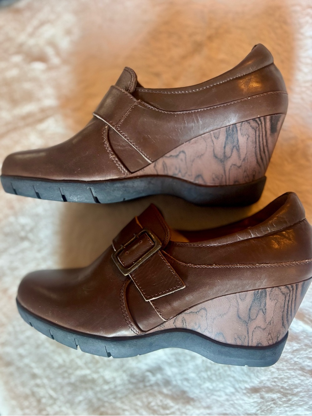 Sanita Maralyn brown leather wedges with buckle, Size 36, NWOB